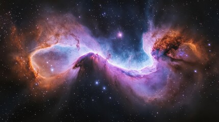 Wall Mural - deep space nebula with swirling cosmic clouds in vibrant purples and blues, distant stars and galaxi