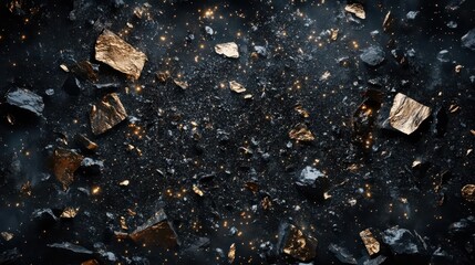 Wall Mural - dynamic composition of rocky space debris scattered against starfield, detailed texture and dramatic