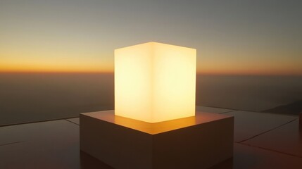 Wall Mural - Illuminating Cube Against a Dusk Sky with Soft Gradient Colors