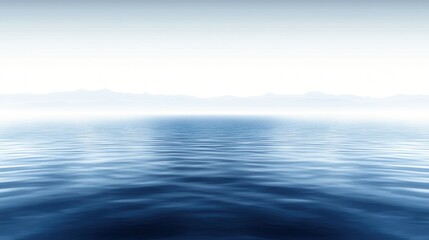 Wall Mural - Tranquil Blue Water Surface Under Calm Misty Horizon
