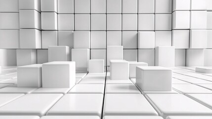 Fototapete - Abstract 3d render of a futuristic room made of white cubes of different sizes