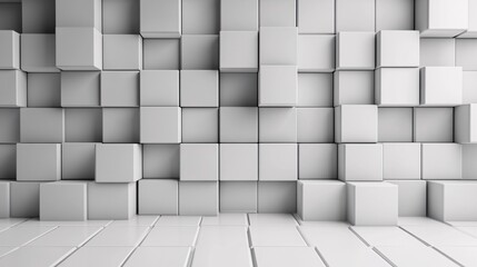 Fototapete - Modern interior design with abstract white empty room and geometric square block wall