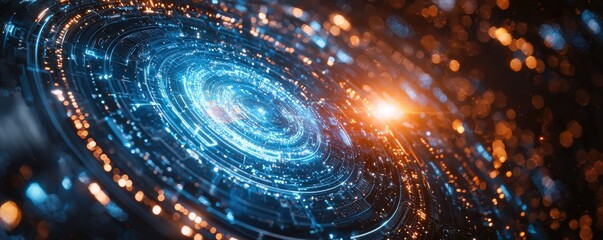 Wall Mural - futuristic holographic interface with glowing patterns in a sci-fi environment