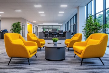 Wall Mural - Modern Office Interior with Yellow Chairs and Natural Light