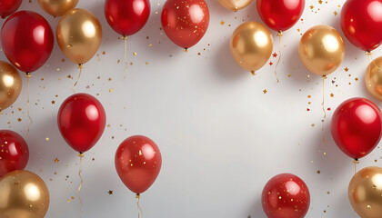 Red gold festive balloons isolated on white  vibrant, elegant, party decor, perfect for celebrations, events, and adding a luxurious touch