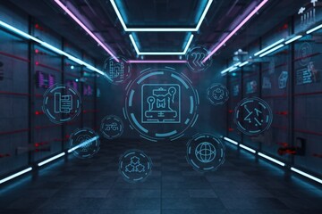 Wall Mural - Futuristic Tech Corridor: A Glimpse into Global Network Management