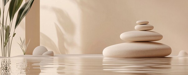 Poster - Minimalist spa relaxation concept with a stack of white balancing stones