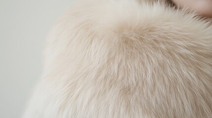 close-up of soft, light beige faux fur texture.