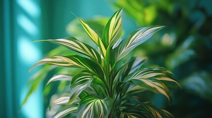 Canvas Print - Variegated plant, indoor sunlight, green background, home decor