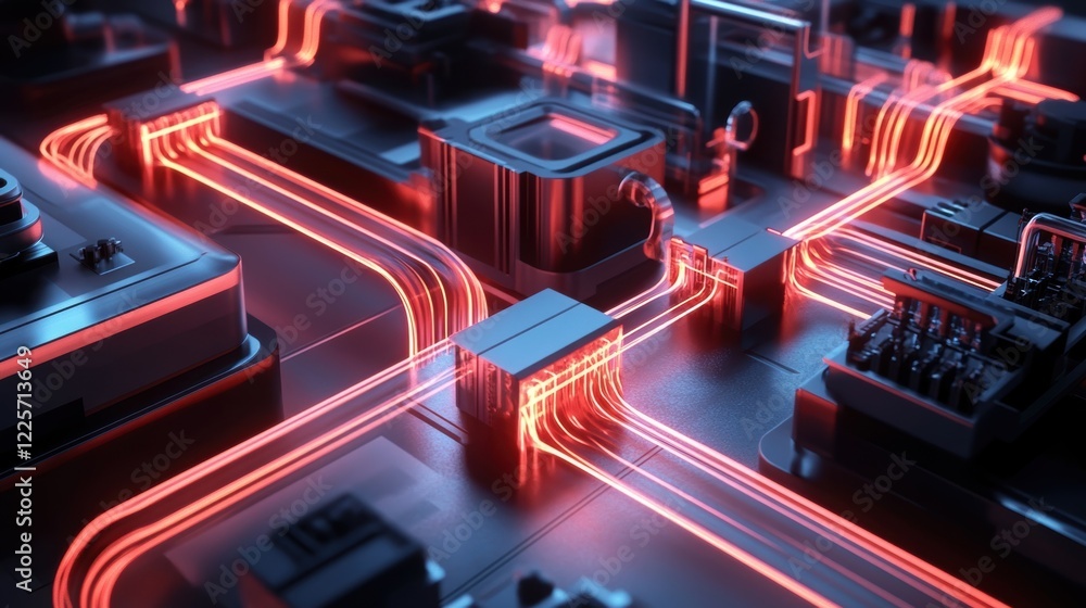 Processing Speed Visual Representation A visual representation of the factorys data flow with glowing lines ...