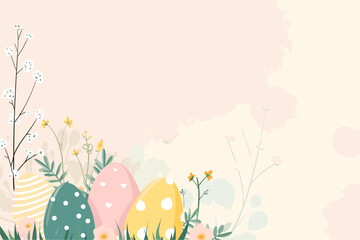 Wall Mural - Minimal style design Easter banner in soft colors, copy space for advertisement or text