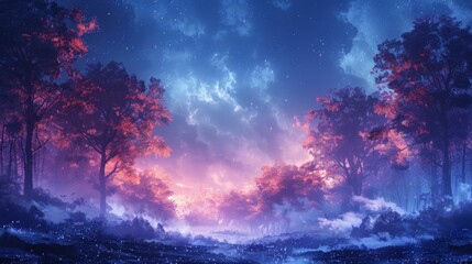 Wall Mural - A forest with trees in the background and a sky in the foreground