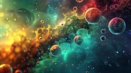Wall Mural - A colorful galaxy of bubbles with a green line in the middle