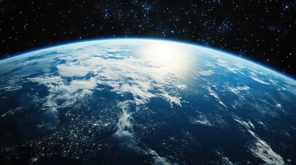 Wall Mural - earth's blue horizon with scattered clouds and stars