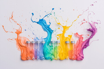 Aufkleber - An abstract image where paintbrushes morph into laboratory test tubes, symbolizing the blend of art and science,