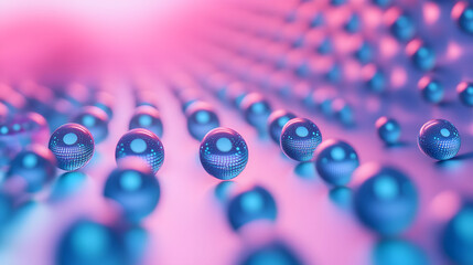 Wall Mural - Abstract blue and pink three-dimensional background of many spheres separated from each other and resembling drops 3D illustration 3D rendering


