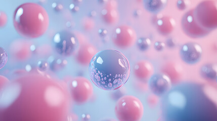 Wall Mural - Abstract blue and pink three-dimensional background of many spheres separated from each other and resembling drops 3D illustration 3D rendering


