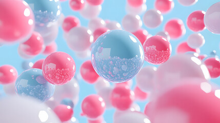 Wall Mural - Abstract blue and pink three-dimensional background of many spheres separated from each other and resembling drops 3D illustration 3D rendering


