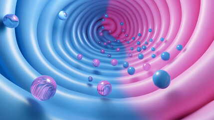 Sticker - Abstract blue and pink three-dimensional background of many spheres separated from each other and resembling drops 3D illustration 3D rendering


