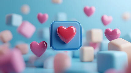 Wall Mural - social media like notification icon with heart symbol. Social media success concept - 3d rendering


