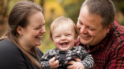 Portrait Smiling happy family with Down Syndrome child