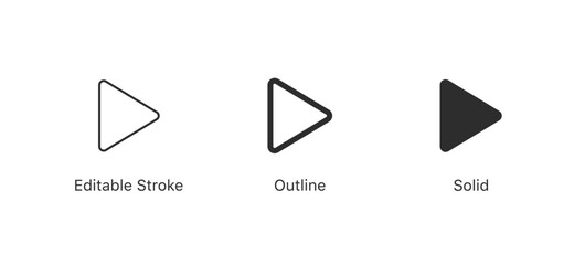 Leinwandbilder - play icon button for media controls, video player icons in editable stroke, outline, filled and solid styles