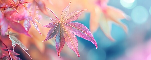 Poster - Colorful maple leaf hanging from branch in autumn