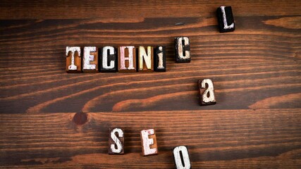 Wall Mural - technical seo. text formed from moving letters, stop motion, 4k