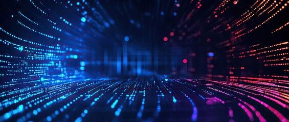 Wall Mural - Digital background perfect for tech processes, neural networks, artificial intelligence, data transfer and encryption, digital archives, sound and graphic presentations, science, education, etc.
