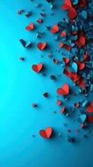 Canvas Print -  Blue backgrounds with red hearts on both sides Heart on left side slightly larger