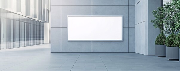 Aufkleber - Modern empty billboard hanging on concrete wall in corporate building with plants