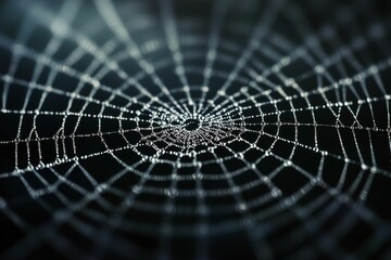 Dewdrops cling to fine spider web filaments.