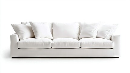   A white couch with pillows on its back and one on top of the back