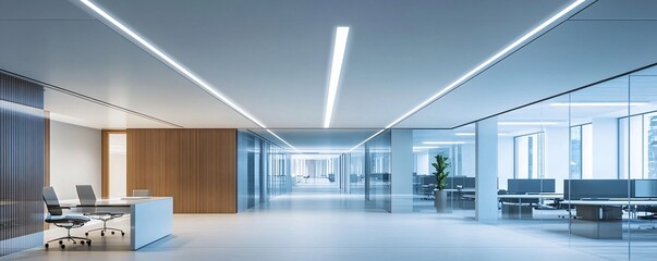 Aufkleber - Modern open space office with glass walls showing workstations