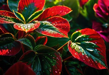 Wall Mural - audacious close lively plants illuminated natural sunlight showcasing rich textures vivid colors, botanical, flora, leaves, vibrant, green, shadows