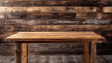 Aufkleber - Empty wooden tabletop with rustic wood wall providing copy space for display