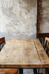 Aufkleber - Empty wooden table with chairs in front of grunge wall