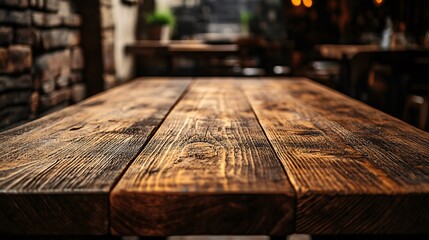 Aufkleber - Empty wooden table top with blurred restaurant background