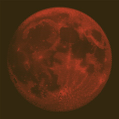 Wall Mural - vintage nostalgic red moon illustration with halftone dot effect pattern in retro space and futurist