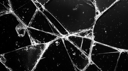 Broken glass surface isolated on black background.