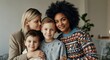 © gn8 - Diverse family bonding scene with two women embracing children in cozy home setting