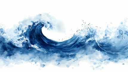 Wall Mural - Watercolor abstract tidal wave on white. Indigo Wave. Illustration