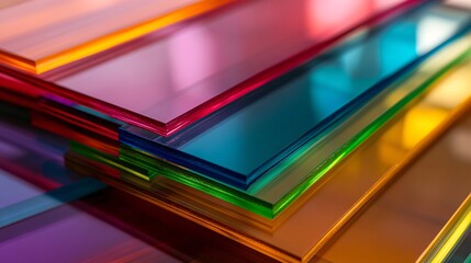Poster - Stack of colorful transparent acrylic sheets forming abstract background
