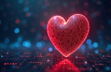 digital heart formed by binary code. valentine day tech expression. ai love communication. heart sha
