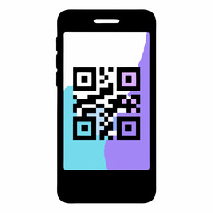 smartphone display with qr codes in purple and blue on black screen, minimal vector. concepts: digit