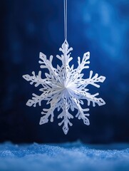 Poster - Frosty Snowflake Decoration against Blue Background