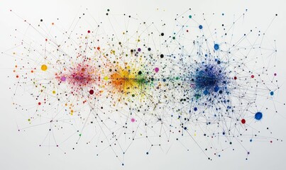 Colorful dots and lines connect in clustered groups.