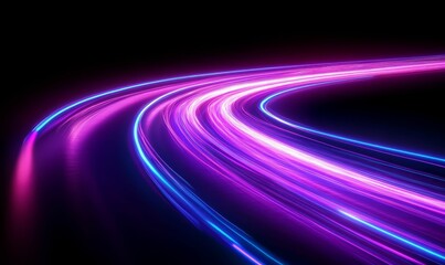 Wall Mural - Glowing, curvy light trails on a dark background.