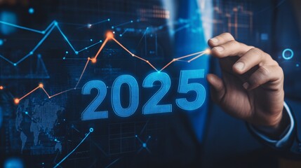 Leinwandbilder - Businessman pointing at increasing graph for year 2025 business concept