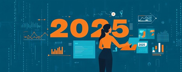 Poster - Businesswoman planning for future success in 2025 using data analysis
